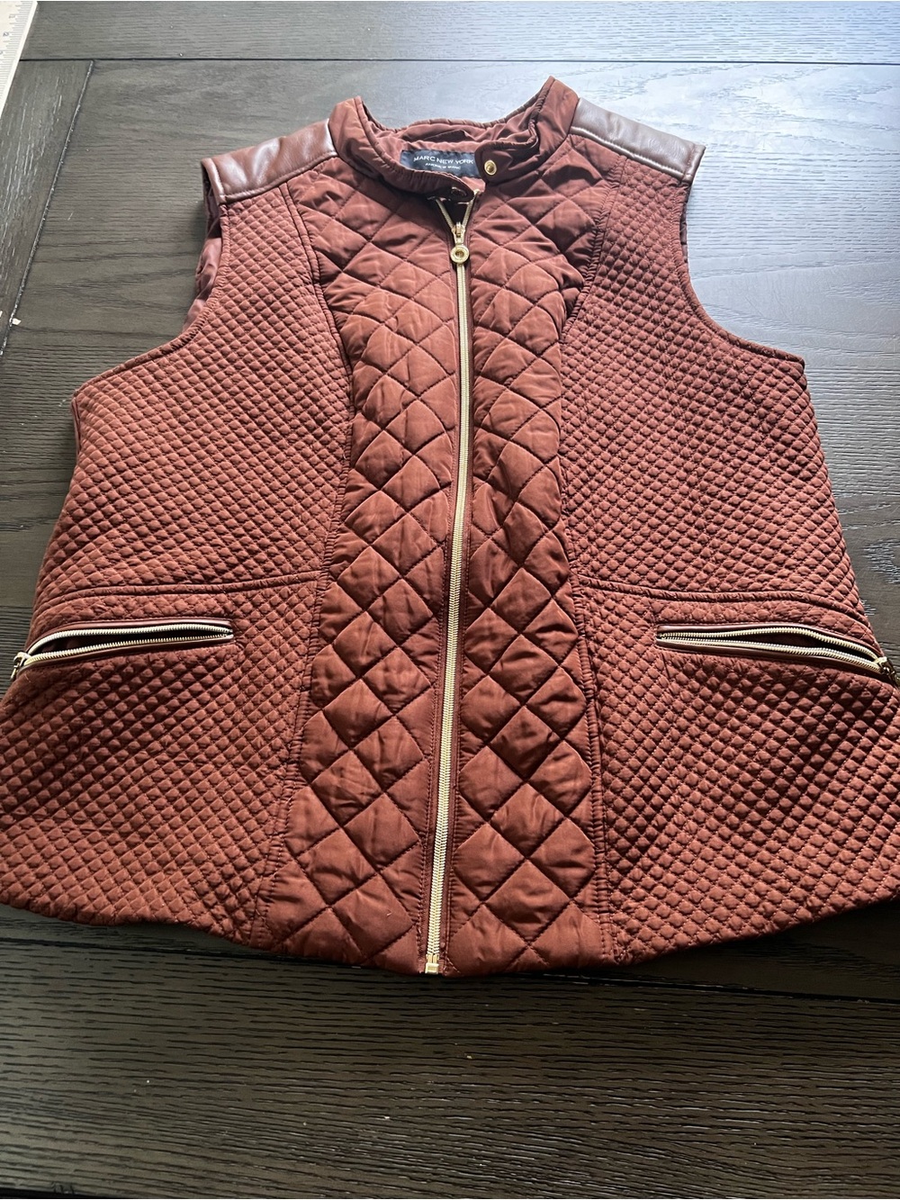 Marc New York Quilted Rust Sleeveless Vest with Leather Trim